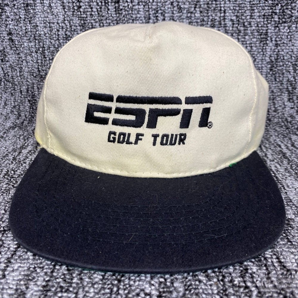 VTG KC ESPN Golf Tour Snapback Hat Cap Mens Off White Black Brim 90s OSFA